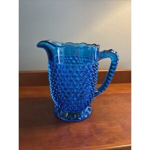 Antique EAPG Doyle & Co. Deep Blue Hobnail Glass 6.5 Tall Water Pitcher c. 1880s